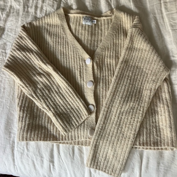 Verge Girl Sweaters - Verge Girl Ribbed Cream Cardigan